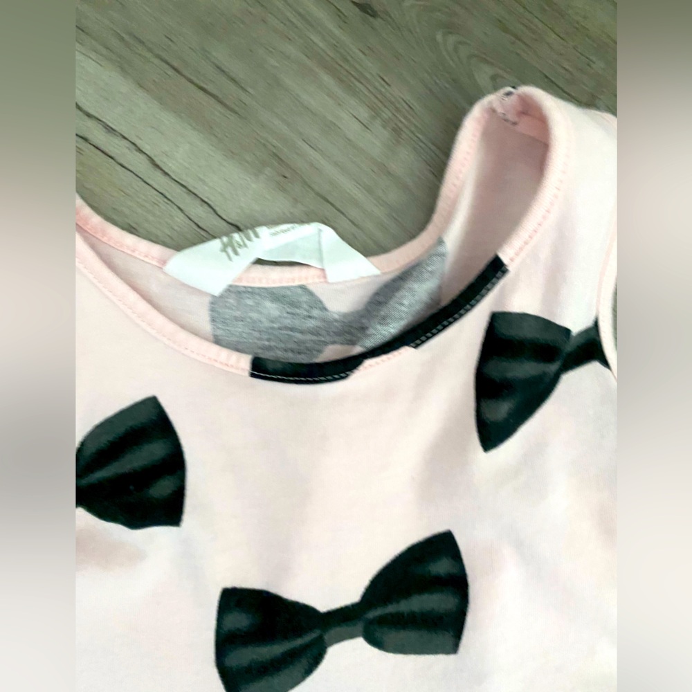 H & M Light Pink Black Bows Girls Toddler Dress Size 4-6T - Picture 2 of 4